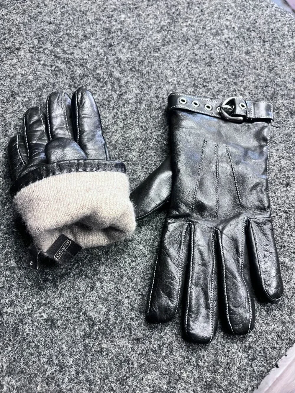Coach Black Leather Buckle Gloves Size 8